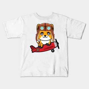 Cute orange cat is in a vintage airplane Kids T-Shirt